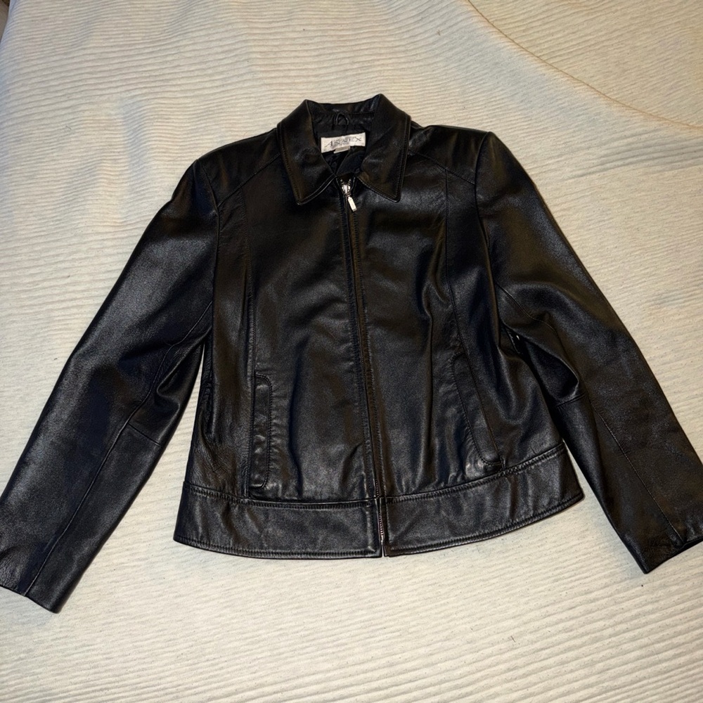 Classic Black Leather Zip-Front Jacket